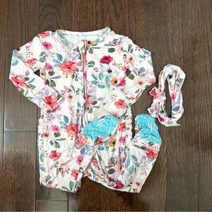 Posh Peanut Multicolor Floral Kids Pajama Set with Headband
